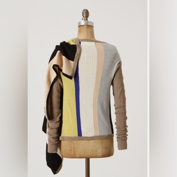 Anthro SPARROW Calculation Cardigan Wrap Sweater Ribbed Knit Color Block Black - Picture 11 of 12